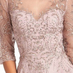 NEW MAUVE Beads Embellished Chiffon A-line Dress w/ 3/4 Sleeves DRESS GL3066
